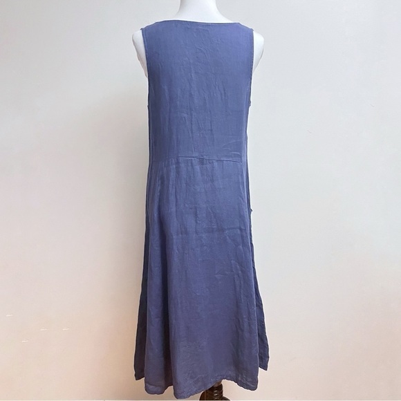 Lands Downunder Womens Medium Blue Linen Market Parachute Sack Midi Pocket Dress - Picture 5 of 8